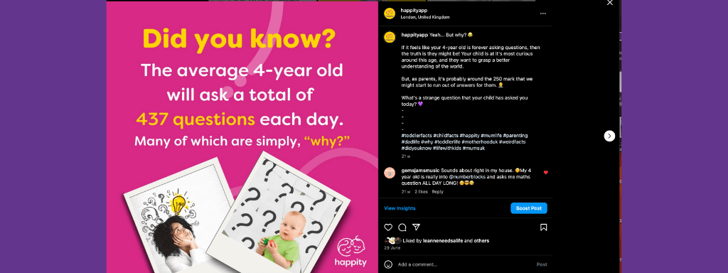 Social Media Content Ideas - image shows an example of a toddler fact